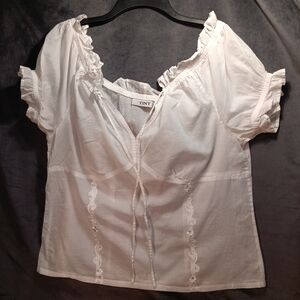 Women's Ruffled Front Tie White Blouse. Thin Cotton. Size L. Bar Maid, Cos Play